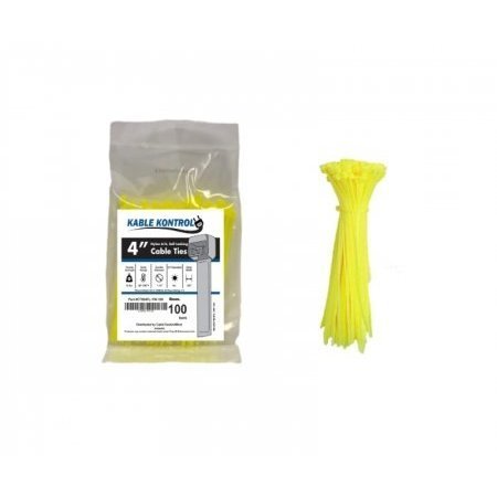 KABLE KONTROL Zip Ties - 4in Long - 100 Pc Pk - Fluorescent Yellow - Nylon - 18 Lbs Tensile Strength CT504FL-YL-100